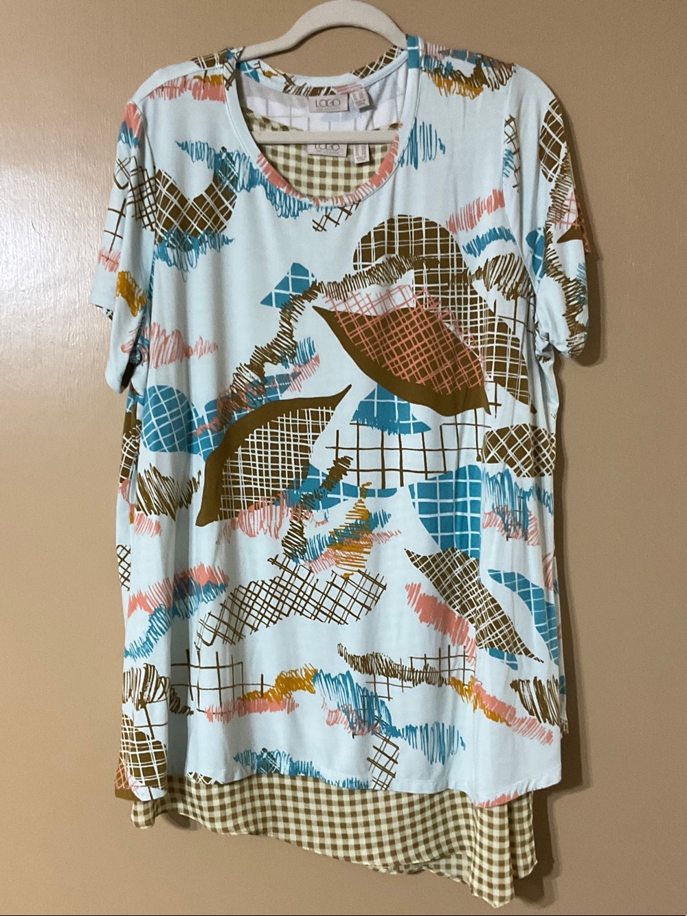LOGO by Lori Goldstein  Abstract Print Tunic with Gingham Tank